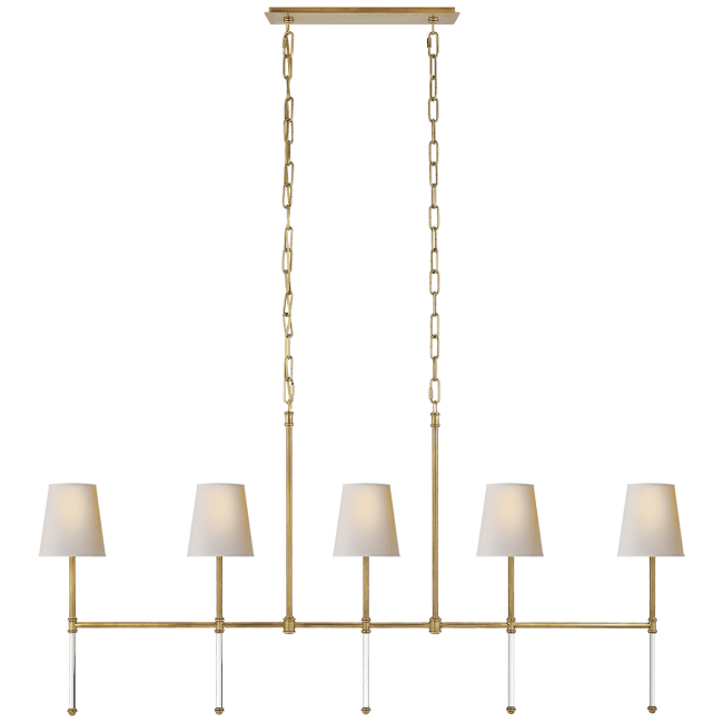 Camille Medium Linear Chandelier in Hand-Rubbed Antique Brass with Natural Paper Shades