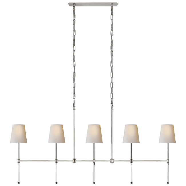 Camille Medium Linear Chandelier in Polished Nickel with Natural Paper Shades