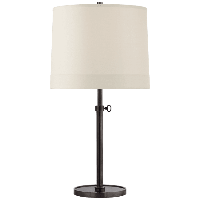 Simple Adjustable Table Lamp in Bronze with Silk Banded Shade
