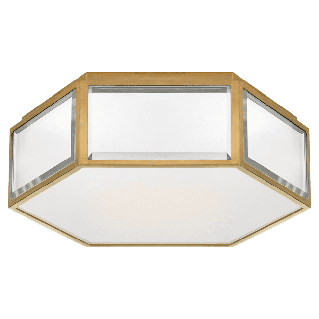 Bradford Small Hexagonal Flush Mount in Mirror and Soft Brass with Frosted Glass