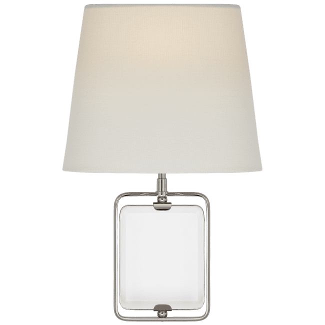 Henri Framed Jewel Sconce in Crystal and Polished Nickel with Linen Shade