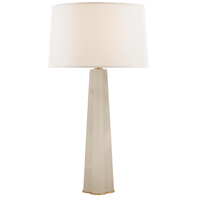 Adeline Large Quatrefoil Table Lamp in Alabaster with Linen Shade