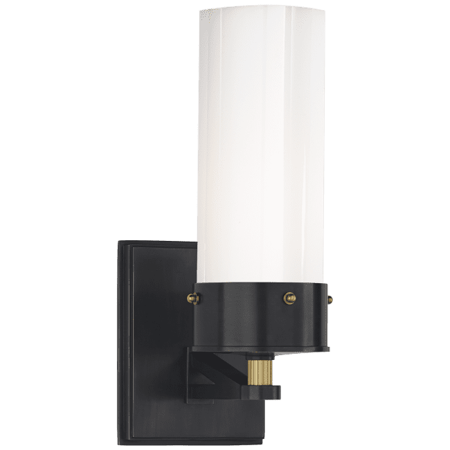 Marais Medium Bath Sconce in Bronze and Hand-Rubbed Antique Brass with White Glass