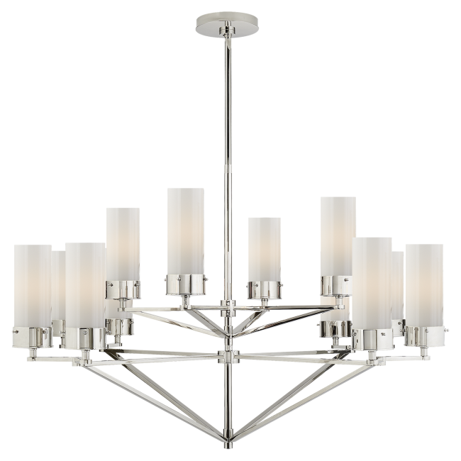 Marais Large Chandelier in Polished Nickel with White Glass