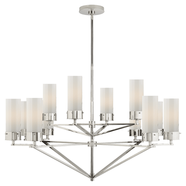Marais Large Chandelier in Polished Nickel with White Glass