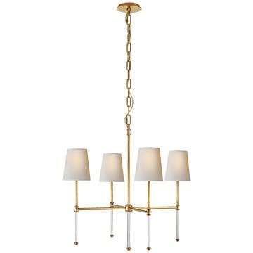 Camille Small Chandelier in Hand-Rubbed Antique Brass with Natural Paper Shades