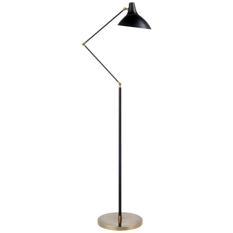 Charlton Floor Lamp in Black and Hand-Rubbed Antique Brass
