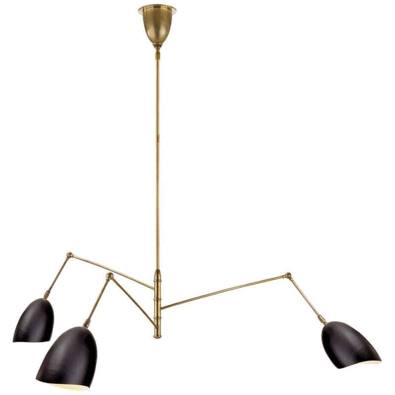 Sommerard Triple Arm Chandelier in Hand-Rubbed Antique Brass and Black