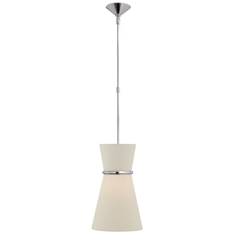 Clarkson Small Single Pendant in Polished Nickel with Linen Shade