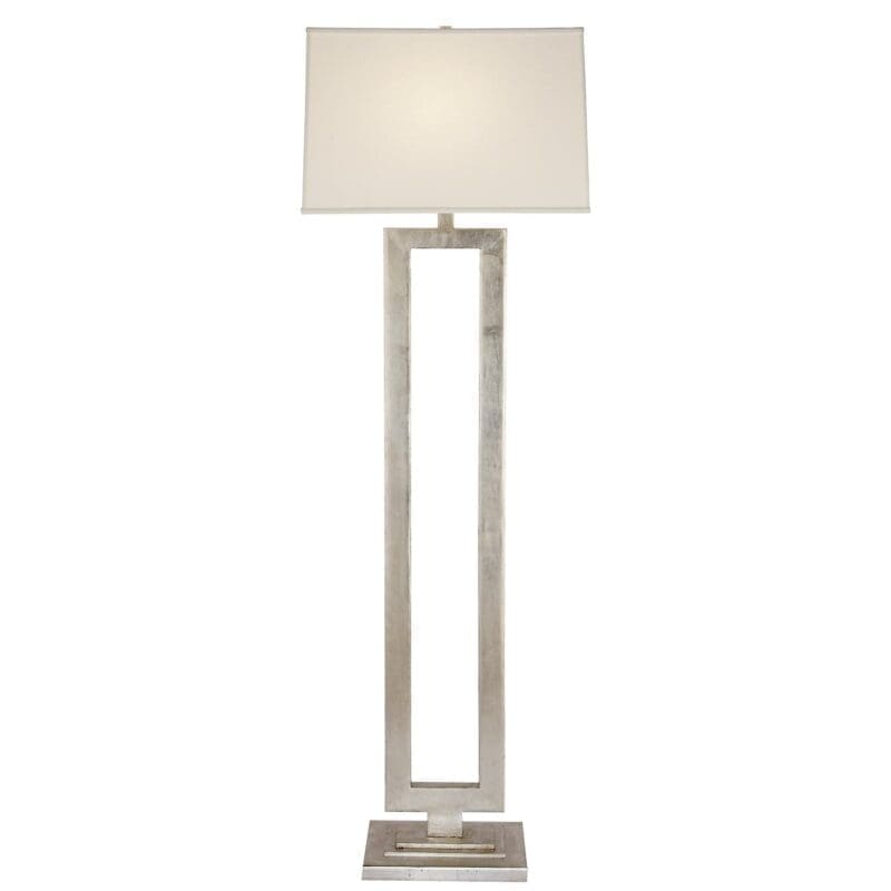 Modern Open Floor Lamp in Aged Iron with Linen Shade