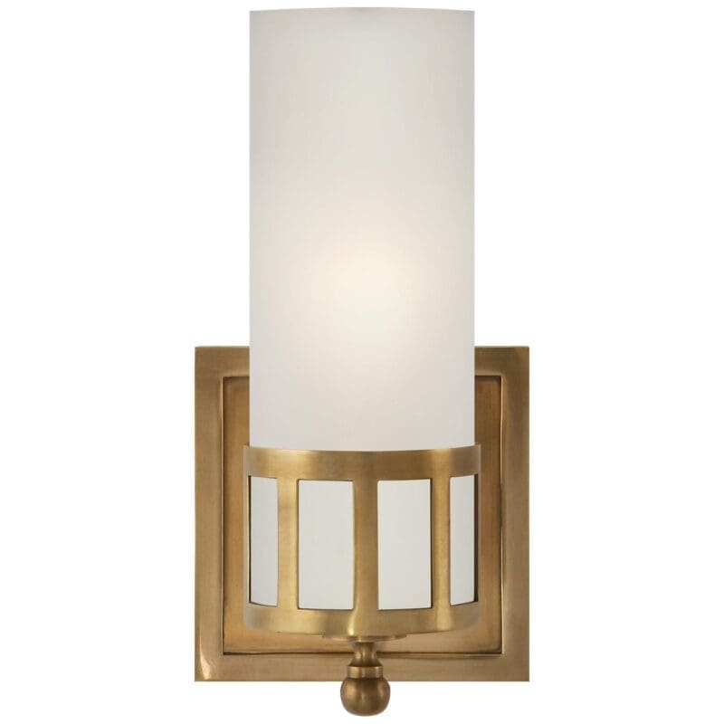 Openwork Single Sconce in Hand-Rubbed Antique Brass with Frosted Glass